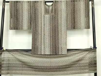 平和屋着物▽道行コート　スリーシーズン　春夏秋　塵除け　二部式　組織　菱文　正絹　逸品　DABF8808sf
