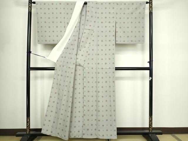 平和屋着物▽本塩沢 単衣 絣文様 正絹 逸品 DABF8812sf