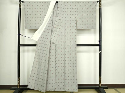 平和屋着物▽本塩沢　単衣　絣文様　正絹　逸品　DABF8812sf