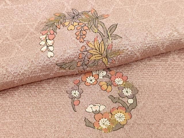 平和屋着物▽上質な小紋　単衣　花唐草文　金彩　正絹　逸品　DABF8814sf