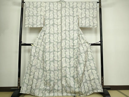 平和屋着物▽上質な紬　単衣　舞葉文　正絹　逸品　DABF8815sf