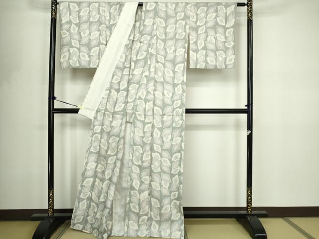 平和屋着物▽上質な紬　単衣　舞葉文　正絹　逸品　DABF8815sf