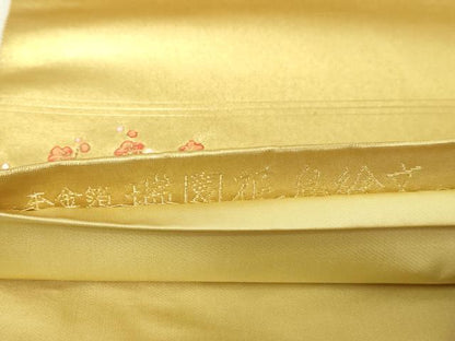 平和屋本店●太鼓柄袋帯　瑞園花鳥絵文　金泥箔　正絹　逸品　DABF8859sf