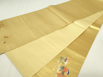平和屋本店●太鼓柄袋帯　瑞園花鳥絵文　金泥箔　正絹　逸品　DABF8859sf