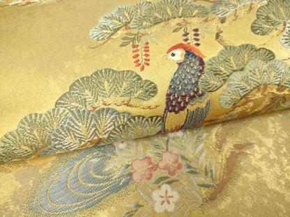 平和屋本店●太鼓柄袋帯　瑞園花鳥絵文　金泥箔　正絹　逸品　DABF8859sf