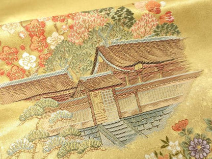 平和屋本店●太鼓柄袋帯　瑞園花鳥絵文　金泥箔　正絹　逸品　DABF8859sf