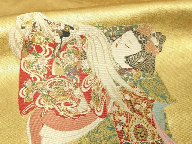 平和屋本店●西陣　長嶋成織物　ながしま帯　加賀友禅の巨匠　初代　由水十久　太鼓柄袋帯　八重垣姫　本金箔 瀞金錦 正絹 逸品 DABF8865sf