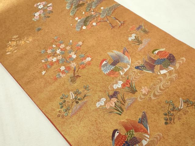 平和屋本店●太鼓柄袋帯　唐織　鴛鴦春秋絵巻　本金箔　金泥箔　正絹　逸品　DABF8870sf