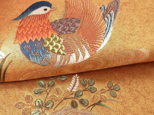 平和屋本店●太鼓柄袋帯　唐織　鴛鴦春秋絵巻　本金箔　金泥箔　正絹　逸品　DABF8870sf