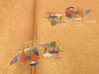 平和屋本店●太鼓柄袋帯　唐織　鴛鴦春秋絵巻　本金箔　金泥箔　正絹　逸品　DABF8870sf