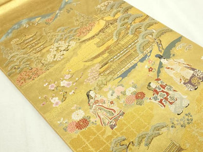 平和屋本店●西陣　長嶋成織物　ながしま帯　六通柄袋帯　古都有情　本金箔　証紙付き　瀞金錦　正絹　逸品　DABF8872sf