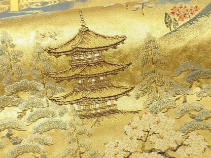平和屋本店●西陣　長嶋成織物　ながしま帯　六通柄袋帯　古都有情　本金箔　証紙付き　瀞金錦　正絹　逸品　DABF8872sf