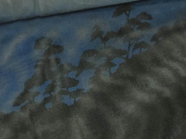 平和屋着物▽訪問着　単衣　無双　風景シルエット　紗袷　紗×紗　暈し染め　黒地　正絹　逸品　DABF8881sf