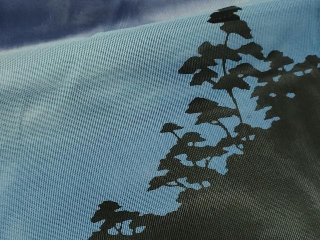 平和屋着物▽訪問着　単衣　無双　風景シルエット　紗袷　紗×紗　暈し染め　黒地　正絹　逸品　DABF8881sf