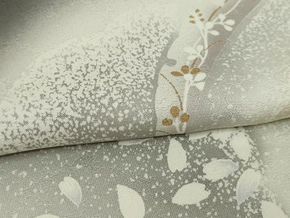 平和屋着物▽訪問着　単衣　雪芝草花文　暈し染め　黒地　正絹　逸品　DABF8883sf