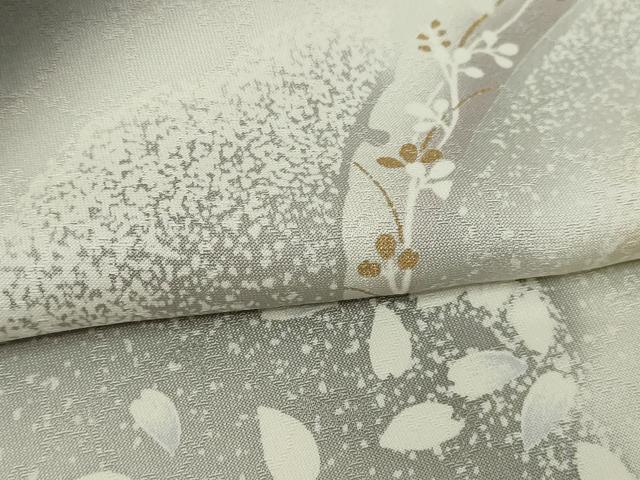 平和屋着物▽訪問着　単衣　雪芝草花文　暈し染め　黒地　正絹　逸品　DABF8883sf