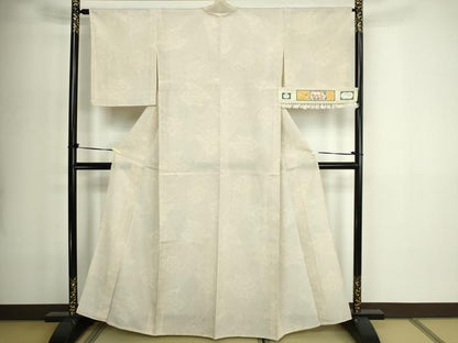 平和屋着物▽本塩沢　単衣　110亀甲　やまだ織　草花文　証紙付き　正絹　逸品　DABF8897sf