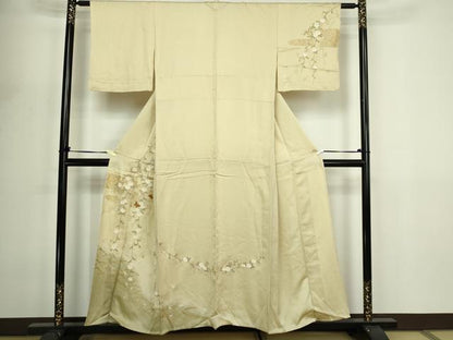 平和屋着物▽訪問着　単衣　駒刺繍　花蝶文　暈し染め　金彩　正絹　逸品　DABF8906sf