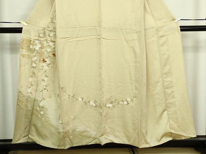 平和屋着物▽訪問着　単衣　駒刺繍　花蝶文　暈し染め　金彩　正絹　逸品　DABF8906sf