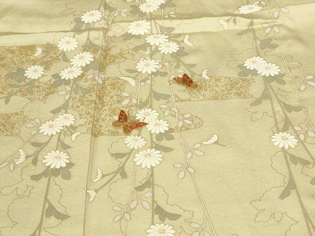 平和屋着物▽訪問着　単衣　駒刺繍　花蝶文　暈し染め　金彩　正絹　逸品　DABF8906sf