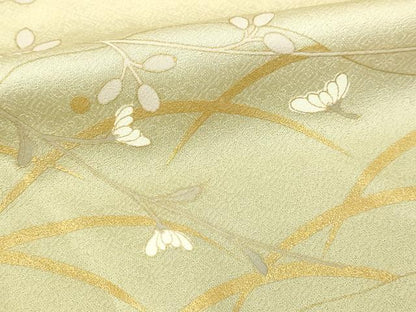平和屋着物▽訪問着　単衣　駒刺繍　花蝶文　暈し染め　金彩　正絹　逸品　DABF8906sf