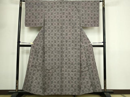 平和屋着物▽上質な紬　単衣　絣文様　正絹　逸品　DABF8907sf