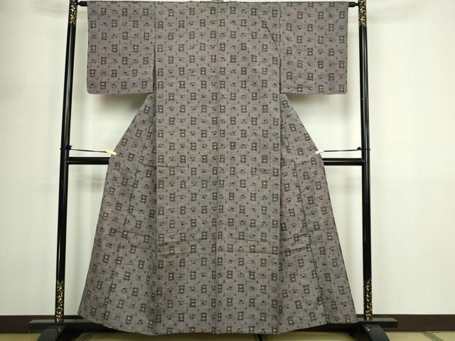 平和屋着物▽上質な紬　単衣　絣文様　正絹　逸品　DABF8907sf