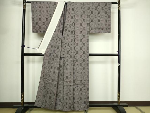 平和屋着物▽上質な紬　単衣　絣文様　正絹　逸品　DABF8907sf