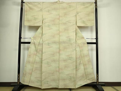 平和屋着物▽上質な小紋　単衣　お召縮緬　抽象文様　正絹　逸品　DABF8908sf