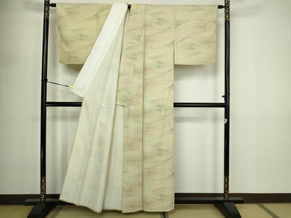 平和屋着物▽上質な小紋　単衣　お召縮緬　抽象文様　正絹　逸品　DABF8908sf