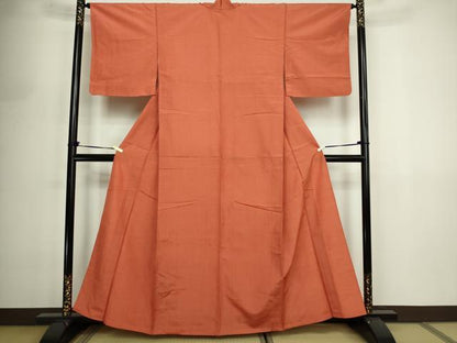 平和屋着物▽上質な紬　単衣　花織　横段文　正絹　逸品　DABF8909sf