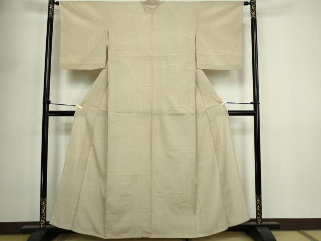 平和屋着物▽本塩沢　単衣　横段文　正絹　逸品　DABF8910sf