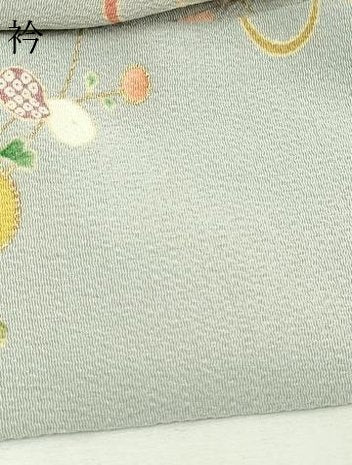 平和屋着物▽上質な小紋　単衣　草花文　金彩　鬼しぼ縮緬　正絹　逸品　DABF8914sf