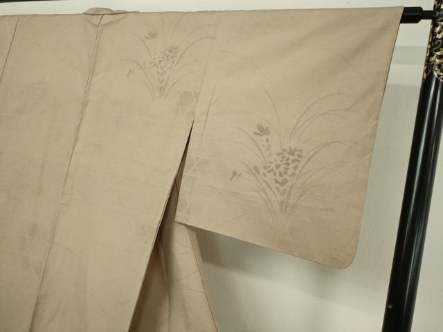平和屋着物▽訪問着　単衣　紬地　刺繍　草花文　正絹　逸品　DABF8915sf