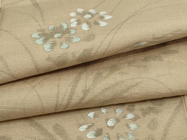 平和屋着物▽訪問着　単衣　紬地　刺繍　草花文　正絹　逸品　DABF8915sf