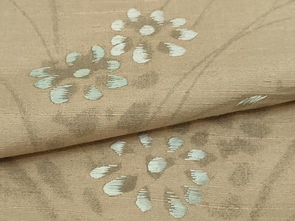 平和屋着物▽訪問着　単衣　紬地　刺繍　草花文　正絹　逸品　DABF8915sf