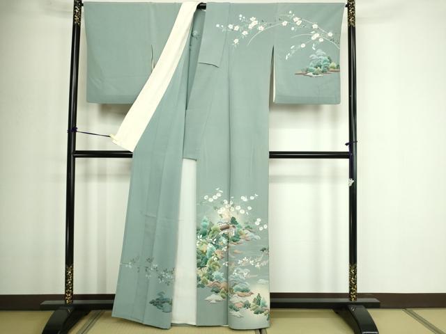 平和屋着物▽訪問着　単衣　友禅　作家物　風景草花文　暈し染め　正絹　逸品　DABF8916sf