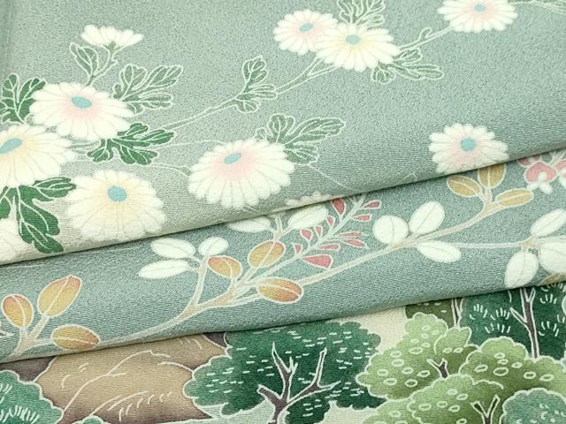 平和屋着物▽訪問着　単衣　友禅　作家物　風景草花文　暈し染め　正絹　逸品　DABF8916sf