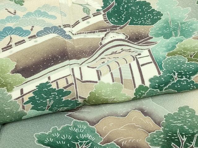 平和屋着物▽訪問着　単衣　友禅　作家物　風景草花文　暈し染め　正絹　逸品　DABF8916sf
