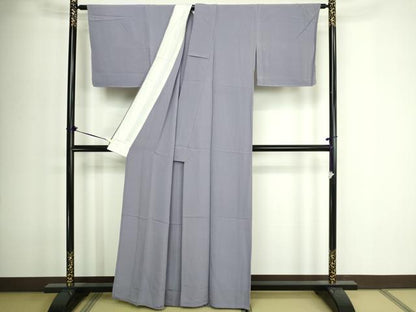 平和屋着物▽上質な色無地　単衣　桔梗鼠色　正絹　逸品　DABF8918sf