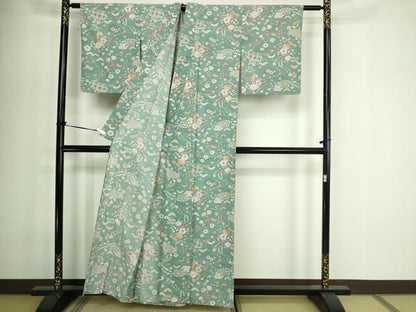 平和屋着物▽小紋　単衣　草花文　洗える着物　DABF8920sf