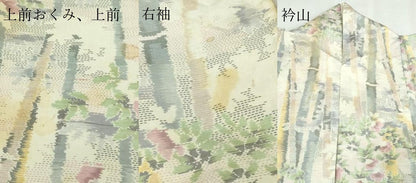平和屋着物▽本場大島紬　白大島　単衣　笹竹花文　正絹　逸品　DABF8925sf