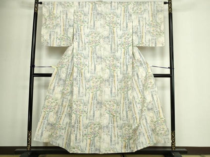 平和屋着物▽本場大島紬　白大島　単衣　笹竹花文　正絹　逸品　DABF8925sf
