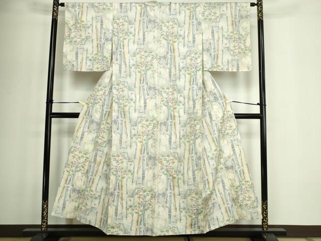 平和屋着物▽本場大島紬　白大島　単衣　笹竹花文　正絹　逸品　DABF8925sf