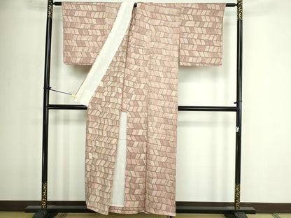 平和屋着物▽上質な小紋　単衣　石畳文　正絹　逸品　DABF8930sf
