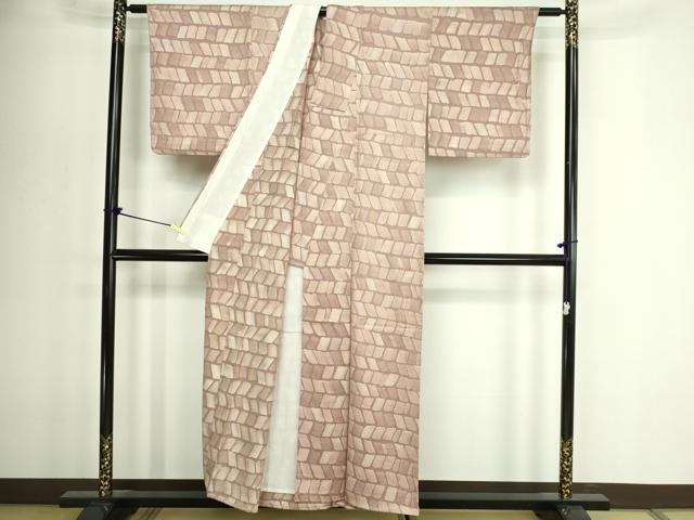 平和屋着物▽上質な小紋　単衣　石畳文　正絹　逸品　DABF8930sf