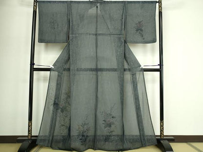 平和屋着物▽訪問着　単衣　無双　手描き　草花文　紗袷　紗×紗　正絹　逸品　DABF8933sf