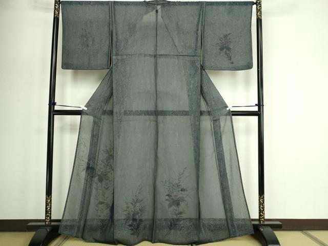 平和屋着物▽訪問着　単衣　無双　手描き　草花文　紗袷　紗×紗　正絹　逸品　DABF8933sf