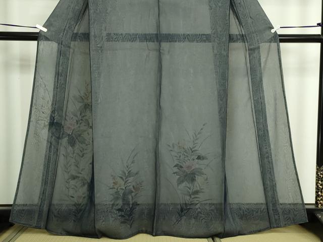 平和屋着物▽訪問着　単衣　無双　手描き　草花文　紗袷　紗×紗　正絹　逸品　DABF8933sf
