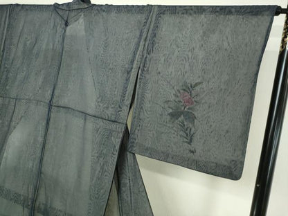 平和屋着物▽訪問着　単衣　無双　手描き　草花文　紗袷　紗×紗　正絹　逸品　DABF8933sf